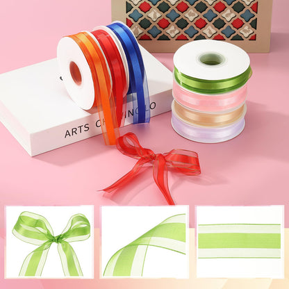 PATIKIL 50 Yards x 1" Organza Chiffon Ribbon, Green Candy Satin Striped Sheer Craft Ribbons for Bows Making, Gift Wrapping, Wreath, Birthday Wedding Festival Decoration