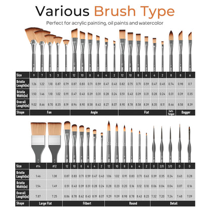 Nicpro 40 PCS Paint Brush Set, Professional Acrylic Paint Brushes with Palette Knife and Canvas Roll, Suitable for Acrylic Painting, Oil, Watercolor, Gouache, Art Supplies Painter Gifts for Artist