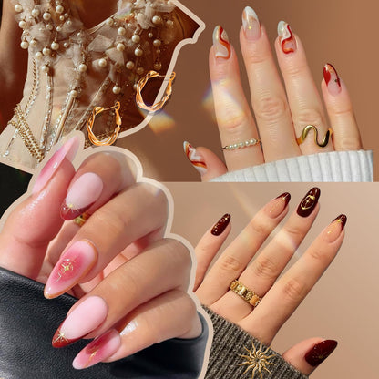 Modelones Gel Nail Polish Kit with UV Light, Milky White Nude Glitter Pink Red Gold Fall Metallic Manicure Set with Base Top Coat Star Stickers 4 Colors Gel Mini Salon Nail Art Gift for Women Girl
