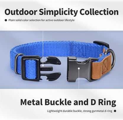 Mile High Life Genuine Leather Dog Collar, Soft Cotton Pet Collars with Heavy Metal Buckle for Small Large Dogs (Blue, L Neck 17"-21")