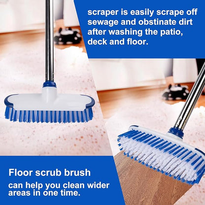 ITTAHO Floor Scrub Brush with Long Handle, 2 in 1 Deck Scrub Brush, Stiff
