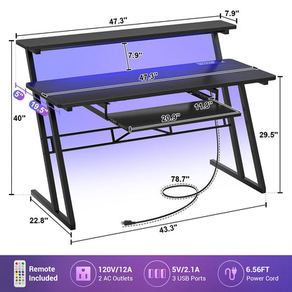 Armocity Music Studio Desk, Music Production Workstation with Power Outlets, Recording Studio Table Desks Music Producer for Home, Black
