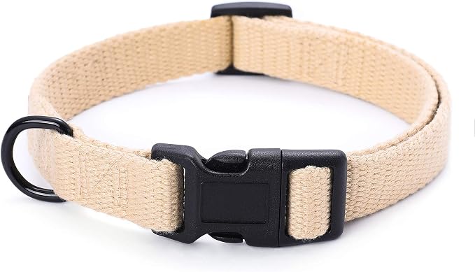 Mile High Life Soft & Strong Poly Cotton Adjustable Dog Collar with Quick Release Buckle for Small to Large Dogs(Khaki, Medium Neck 13"-17")
