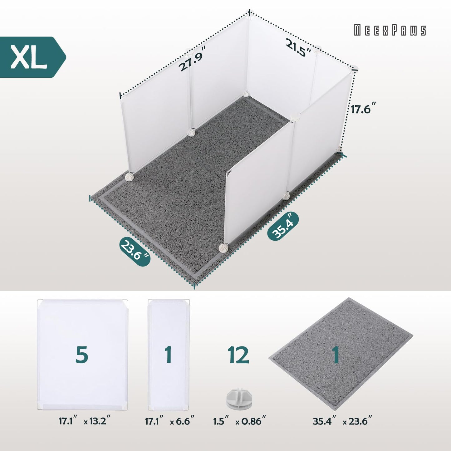 MEEXPAWS Cat Litter Box Enclosure Splash Guard Extra Large 28L × 21.5W x 18H inch, Light Weight Plastic Sheets with Cat Litter Mat Easy Clean (White)