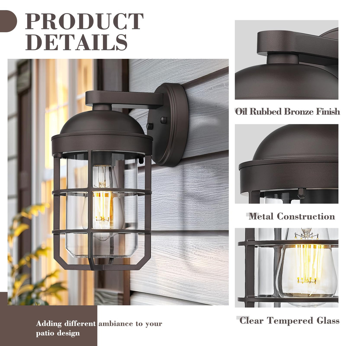 Emliviar Farmhouse Wall Mount Outdoor Light Fixture, Metal, 11.3 Inch, Oil Rubbed Bronze, Model GE255BL ORB, Clear Glass