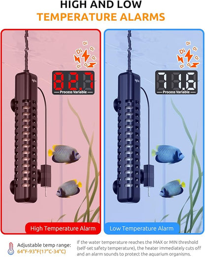 SEAOURA Aquarium Heater, 200W Fish Tank Heaters for 30-40 Gallon, Submersible Turtle Heater with LED Controller, Safety Protection & Auto Power-Off, Saltwater Freshwater