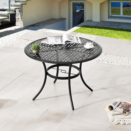 LOKATSE HOME 42.1" Outdoor Patio Round Dining Table with Umbrella Hole, Steel Frame for Backyard Lawn Balcony Deck