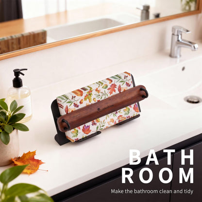 Celestree Napkin Holder for Table - Guest Towel Holder Tray for Bathroom Rectangular Wood and Iron Tray with Weighted Arm, Windproof Organizer for Kitchen Dining Table