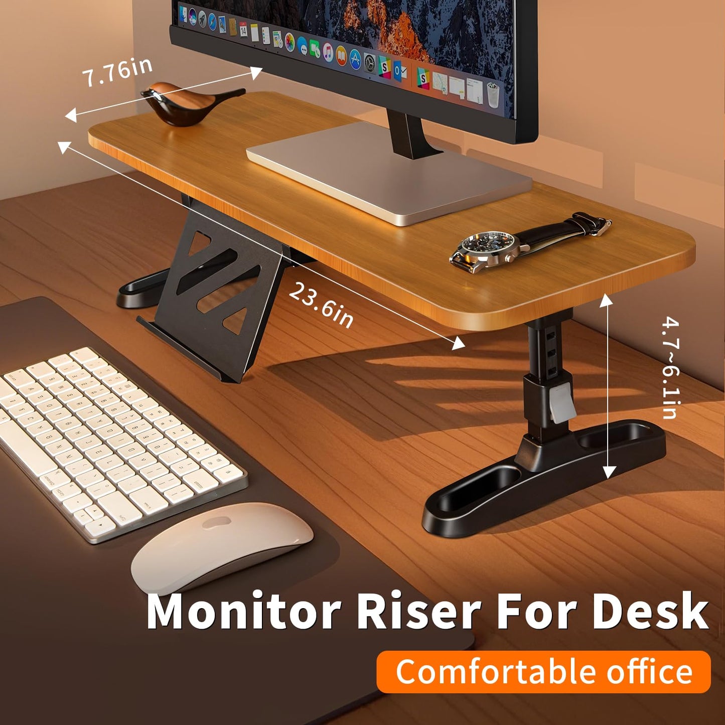 NIFBANG Wooden Monitor Stand Riser for Desk,Adjustable Height Monitor Shelf Riser with Phone Holder,Desk Storage Organizer Accessories,Wood Computer Screen Stands for Office,Home,Laptop,Printer,TV