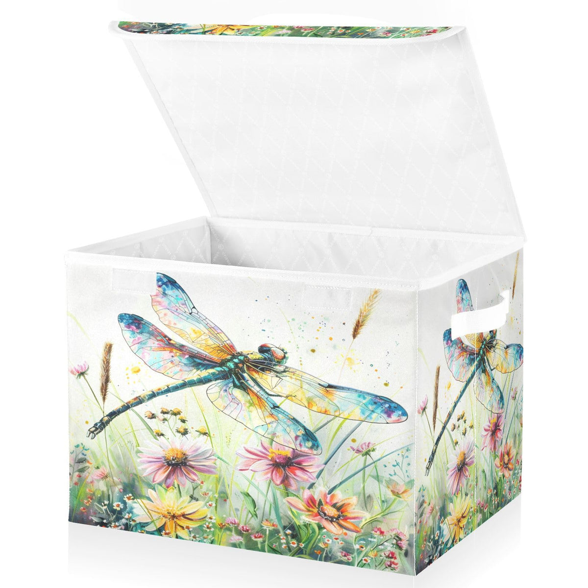 senya Baskets Collapsible Storage Bins with Lids, Dragonfly Wildflowers Painting Storage Boxes Clothes Baskets for Organizing