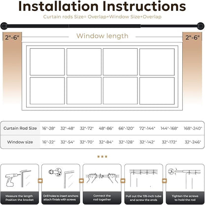 Zeerobee Curtain Rods for Windows 120 to 240, 1 Inch Industrial Wrap Around Antique Bronze Curtain Rod, Indoor/Outdoor Room Divider Adjustable Drapery Pole, 120"-240"