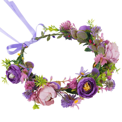 KorViSHOW Purple Flower Crown Headband, Artificial Fairy Daisy Floral Headpiece, Forest Boho Bridal Flower Crown for Women Girls Maternity Renaissance Weeding Festivals Birthday Hair Accessories