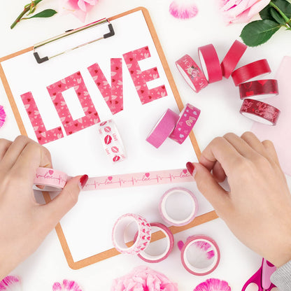 Abilat 20 Rolls Valentine's Day Washi Tape Red Pink Heart Love Masking Tape for Wedding Romantic Scrapbook DIY Craft Valentines Decorative Duct Tape for Journaling Giftwrap Tape Supplies