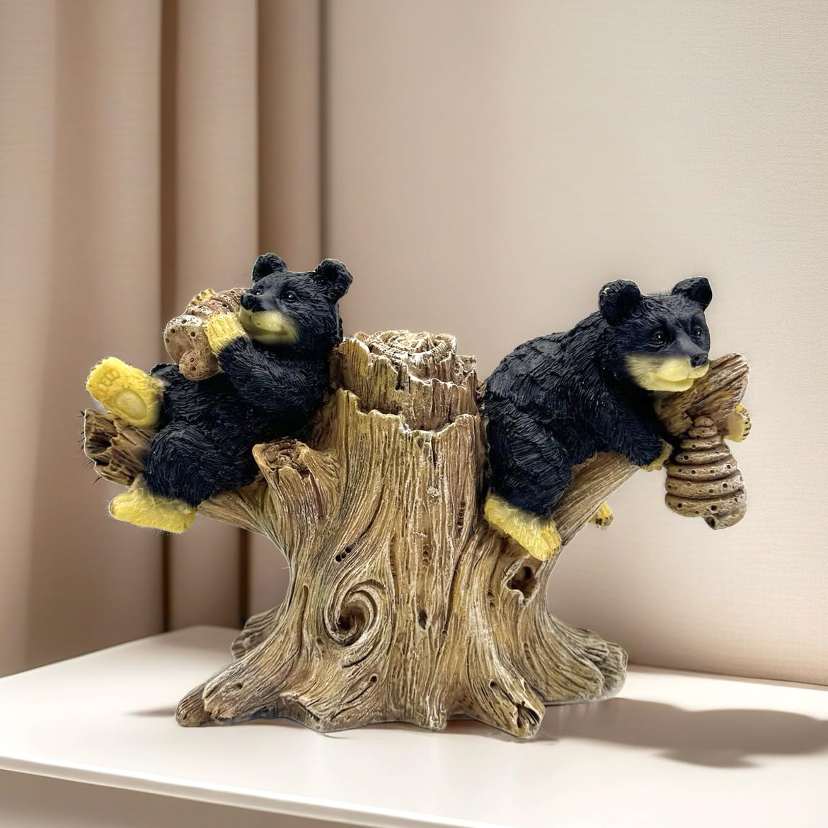 SHTWX 2 Black Bears on Branch Statue Figurine Sculpture Resin Collectible Gifts for Bear Lover Office Home Decor Desk Accessories Decoration Garden Figurines Outdoor Decor