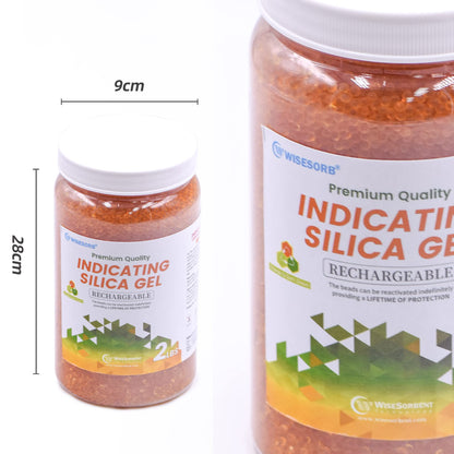 Wisesorb 2lbs Premium Orange Silica Gel Desiccant Beads(Industry Standard 2-4 mm) - Rechargeable & Indicating Silica Gel Beads