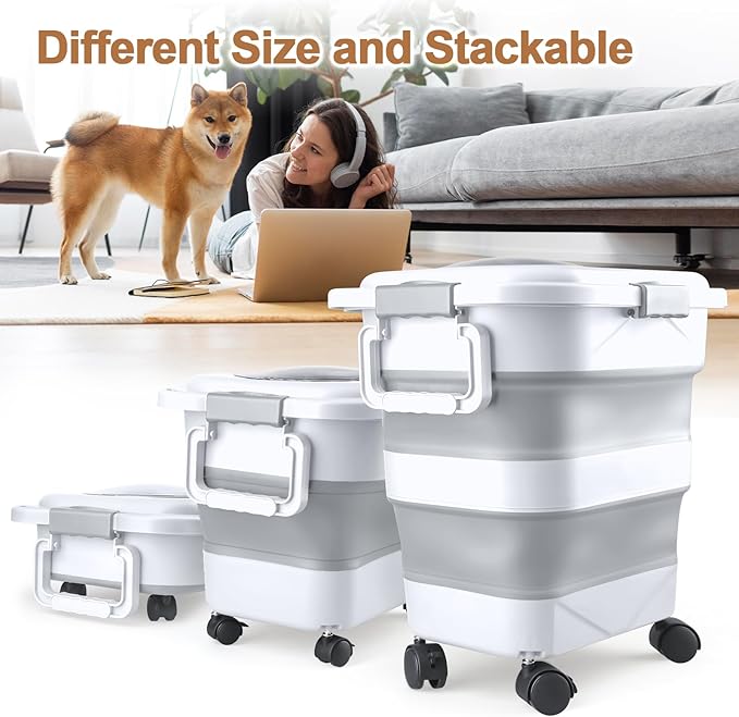Dog Food Storage Container，10-25 lbs Airtight Collapsible Cat Food Storage