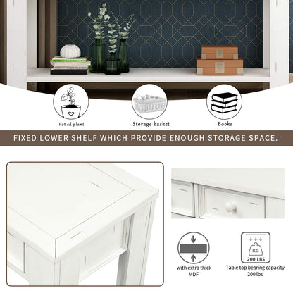 Merax Wood Narrow Console Table for Entryway Hallway Front Door Sidetable with Drawers and Bottom Shelf Antique White