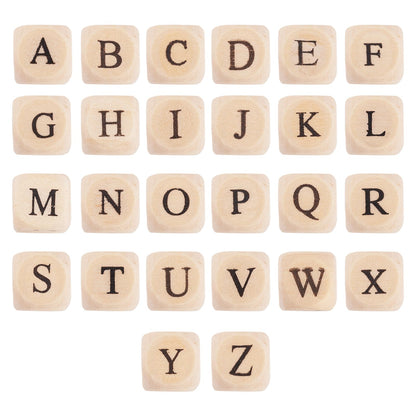 KISSITTY About 1060pcs Maple Wooden Beads for Crafts Mixed Letter A-Z Wood Beads Cube Alphabet Beads Large Hole Wood Spacer Beads for Necklaces Bracelets Earrings Jewelry Making 10x10x10mm