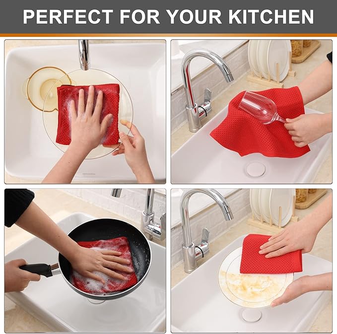 Kitinjoy 100% Cotton Kitchen Dish Cloths, 12 Pack Waffle Weave Ultra Soft