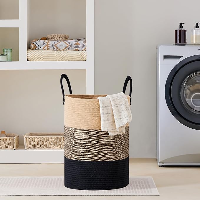 VIPOSCO Large Laundry Hamper, Tall Woven Rope Storage Basket