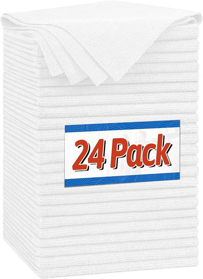 FIXSMITH Microfiber Cleaning Cloth, Shop Towels Bulk, 24 Pack White Microfiber