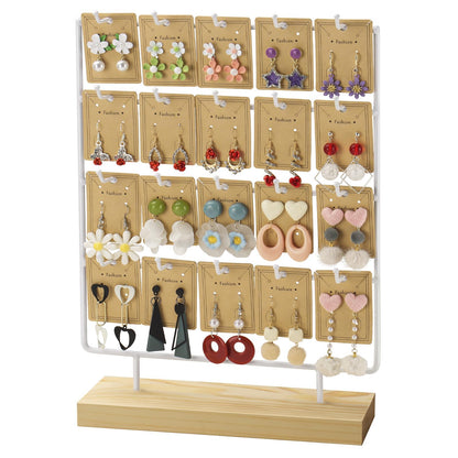 shidaishiye Earring Display Stand for Selling,Earring Display for Vendors, Wood Earring Rack Tower Display Holder Stand with Card (4 Tier,20 Hooks, White)