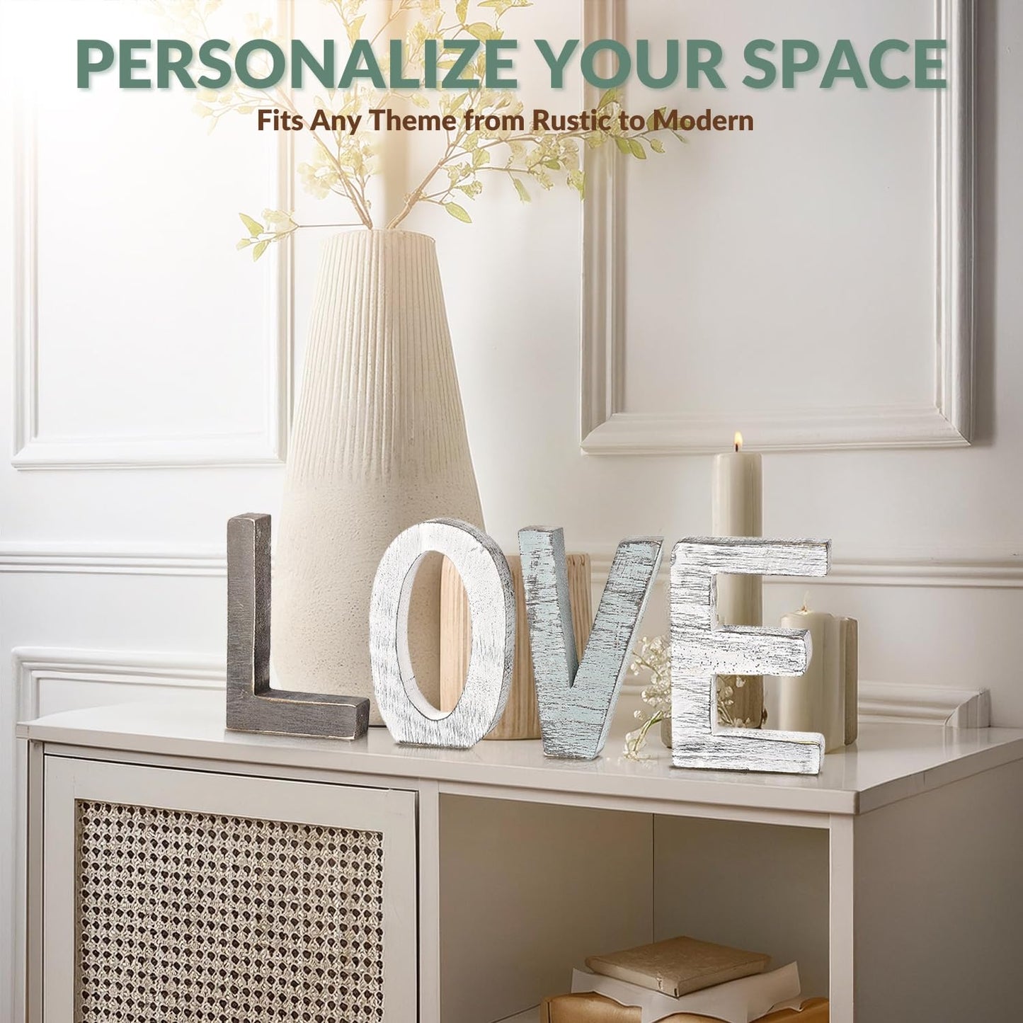 Flexzion Wooden Love Sign Block Letters for Wall Decor - Rustic Standing Love Cut Outs Wooden Word Signs Letter Decorations for Walls, Bookshelf, Kitchen, Bathroom, Wedding, and More