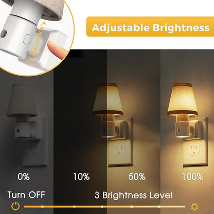 L LOHAS LED Night Lights Plug into Wall, Plug in Night Light Dimmable, Soft Warm Nightlight with Light Sensor, Rotatable Base, Vintage Linen Fabric Nightlights Plug in Wall for Bathroom Kitchen 2Pack