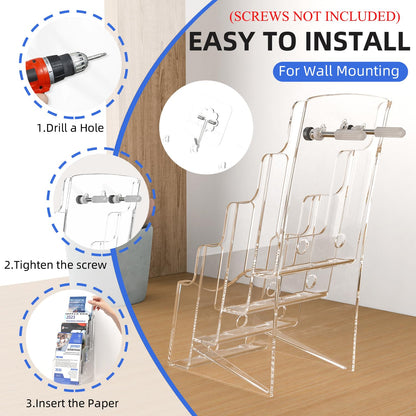 Nellvita 2 Pcs Acrylic Brochure Holder, 4 x9 Inches Flyer Holder, 4 Tier Clear Pamphlet Holder, 4 Inch Wide Magazine Literature Organizer Holder, Brochure Display Stand, for Wall Mount or Desktop Use