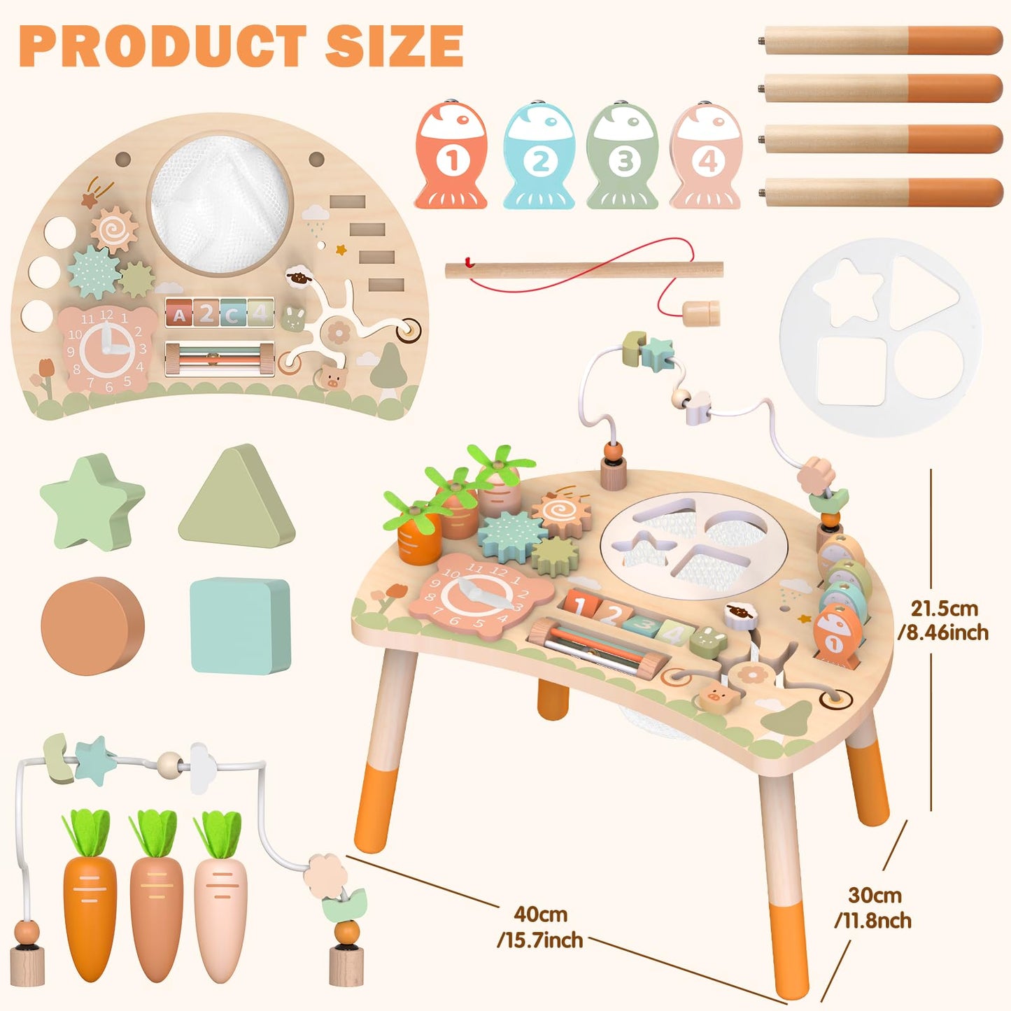 Weilim Activity Table for 1 Year Old, 9-in-1 Wooden Montessori Toddler Toy