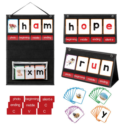 ANSTROUT CVC Word Builder Desktop Pocket Chart with 107 Phonics Flash Cards, Kids Word Builder Games for Learn to Read CVC CVCC CCVC Words, Phonics Learning Tool for Preschool Kindergarten Classroom.