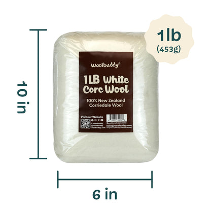 Woolbuddy Needle Felting Wool, Carded Core Wool, White Roving for Wet Painting, DIY Dryer Balls, Felting Pads, Supplies, and Bulk Chunky Yarn (15.7oz)