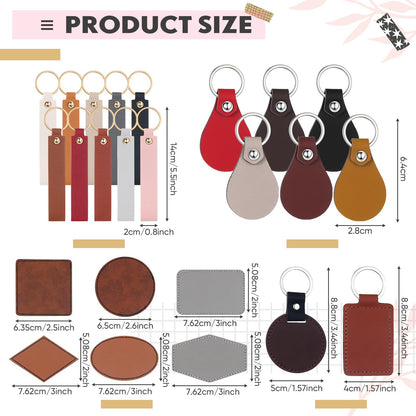 Ecation 150 Pcs Lasable Engravable Blanks 60 Leather Hat Patches 90 PU Leather Key Fob Kit Laser Blanks Keychain for DIY Custom Laser Engraving Craft Gifts Sublimation Hat Jacket Backpack(Multicolor)