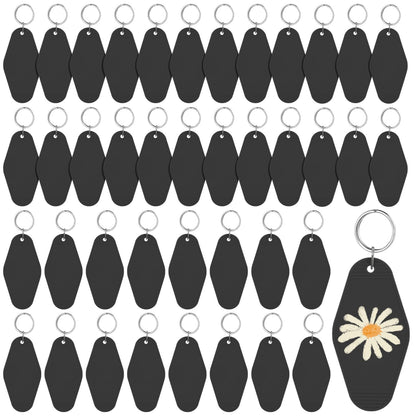 LOTMER 40 PCS Hotel Keychain Blank with Key Rings, Black Plastic Motel Keychain for DIY Keychain and Luggage Tag