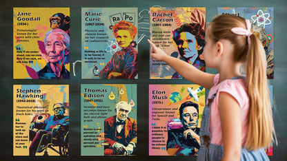 1step2dream Science Poster Classroom Set: 15 Vibrant 11x14 Educational Wall Art Featuring Famous Scientists - Ideal for Middle School, Science Labs & Bulletin Boards