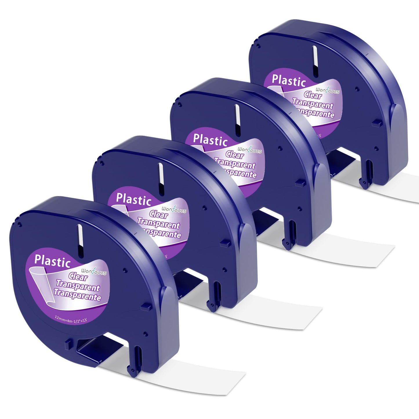 Label Maker Clear Tape Replacement for Dymo Label Maker Refills Clear 1/2'' x 13', Compatible with Dymo Letratag Refills Transparent Plastic Tape Work with LT-100T LT-100H QX50, 4-Pack