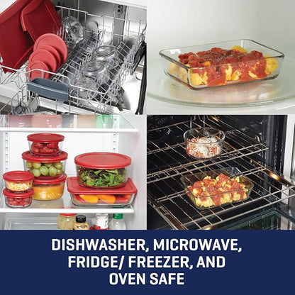 Anchor Hocking 16 Piece Glass Storage Containers with Lids (8 Glass Food Storage Containers & 8 Red SnugFit Lids)