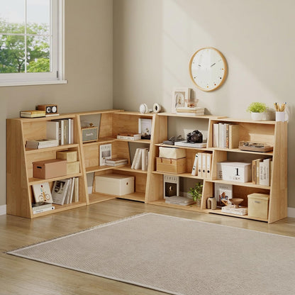 HOTAMO Expandable Solid Wood Bookshelf, 48.35" L x 11.73" D x 31.5" H Extendable Shelf Bookcase with Adjustable Design, Narrow Display Shelf for Bedroom, Living Room, Home Office, Natural Wood
