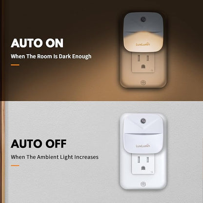 LuxLumin LED Night Lights Plug into Wall with Dusk-to-Dawn Sensor, Automatically Turn on and Off,Night Light for Kids,Bedroom,Bathroom,Stairs,Warm White, 6 Packs