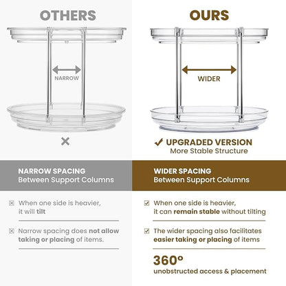 2 Set 2 Tier Non-Skid Acrylic Lazy Susan Organizer - Rotating Spice Rack - Turntable Spinning Organization for Kitchen, Pantry, Countertop, Closet, Bathroom, Vanity, Medicine Cabinet Organizing, 12''