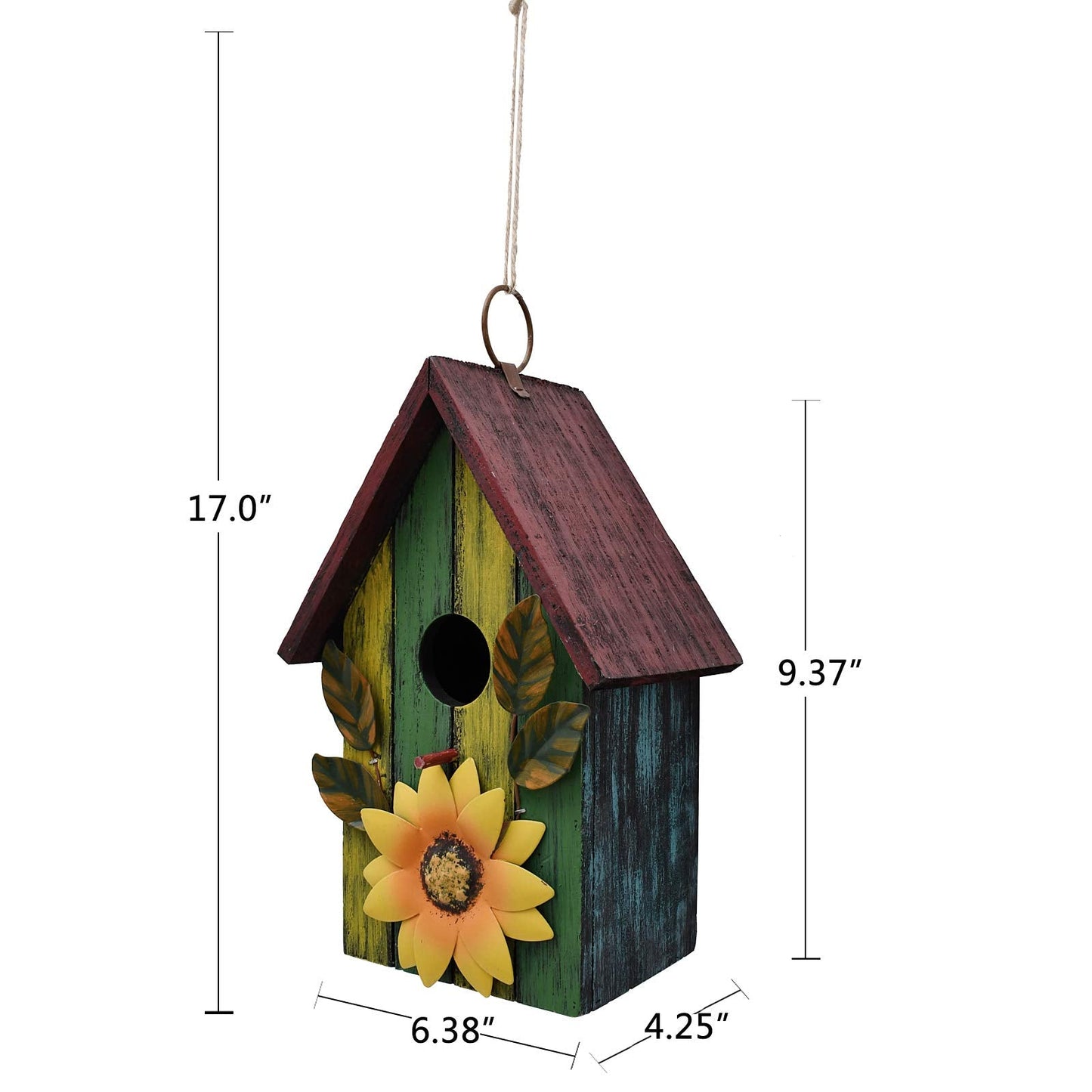 Wood Decorative Bird House for Outside Hanging Hummingbird House, Wooden Hand Painted Small Bird House Outdoors Garden Décor, Hanging Bird House for Finch Bluebird Wren Chickadee (Green)