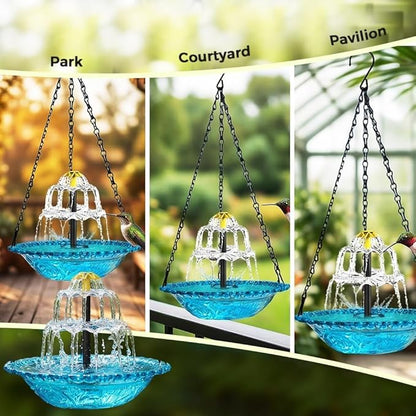 Solar Cascade Hanging Bird Bath Fountain, 2026 Upgraded Hanging Bird Bath with Flowing Water for Outdoors Garden Patio Backyard Lawn Decor (Blue)