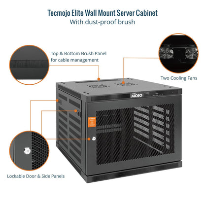 Tecmojo 9U Wall Mount Rack Cabinet, Heavy-Duty 176 Lbs High Load Capacity, 19” Enclosed Server Network Rack with 2 Colling Fans, Mesh Door, 23.6” Deep – Elite Collection