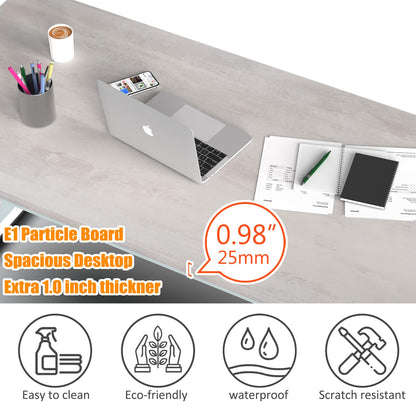 NSdirect 63" Large Computer Desk,Modern Simple Style PC Table Office Desk Wide Workstation for Study Writing,Gaming and Home Office,Extra 1" Thicker Wooden Tabletop and Black Metal Frame,Stone White