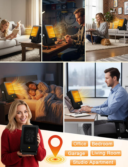 Verminget Space Heater for Indoor Use,Desktop Small PTC Heater with 2s Fast Heating,Tip-Over&Overheat Protection,60°Adjustable Angle Portable Personal Electric Heater for Office,Bedroom,Garage,Dorm