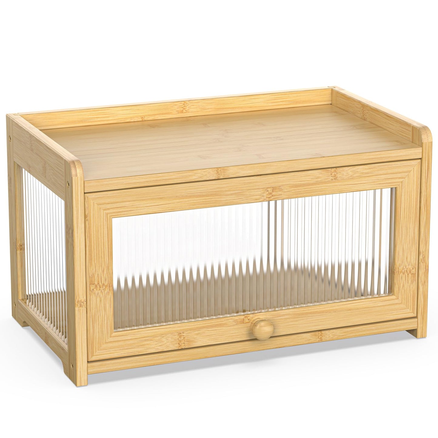BAMBANG Bamboo Bread Box for Kitchen Countertop, Extra Large Farmhouse Bread Box with 4-Side Clear Panels, Wooden Bread Storage Container for Homemade Bread, Natural