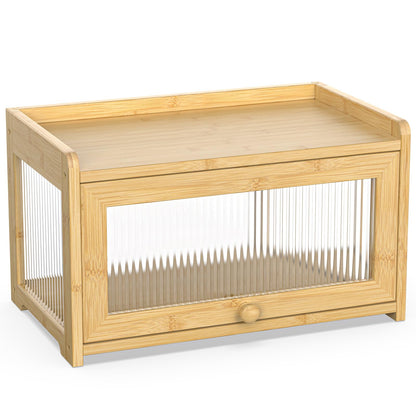 BAMBANG Bamboo Bread Box for Kitchen Countertop, Extra Large Farmhouse Bread Box with 4-Side Clear Panels, Wooden Bread Storage Container for Homemade Bread, Natural