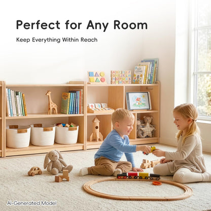OOOK Montessori Shelf 5-Section, 2-Shelf Toy Organizers and Storage, Double-Sided Montessori Toy Storage, Ideal for Kids Room, Daycare Center, Nursery, Classroom, Kindergarten