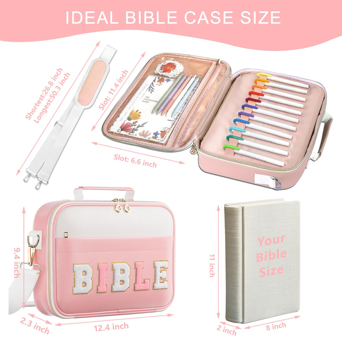 WOBAGMEN Bible Cover Case for Women,Large Leather Bible Book Covers with Bible Study Supplies, Bible Study Accessories Bible Journaling Kit,Pink Church Bag Christian Gifts for Women