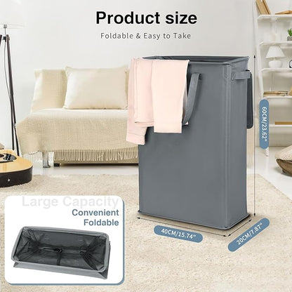 Slim Laundry Basket with Lid and Handles, Foldable Laundry Basket